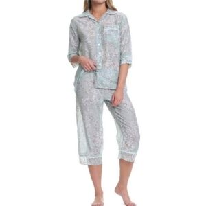 PAPINELLE Ella Lavender & Sage Wisteria Luxe Silk Blend Semi-Sheer Pajama Set L